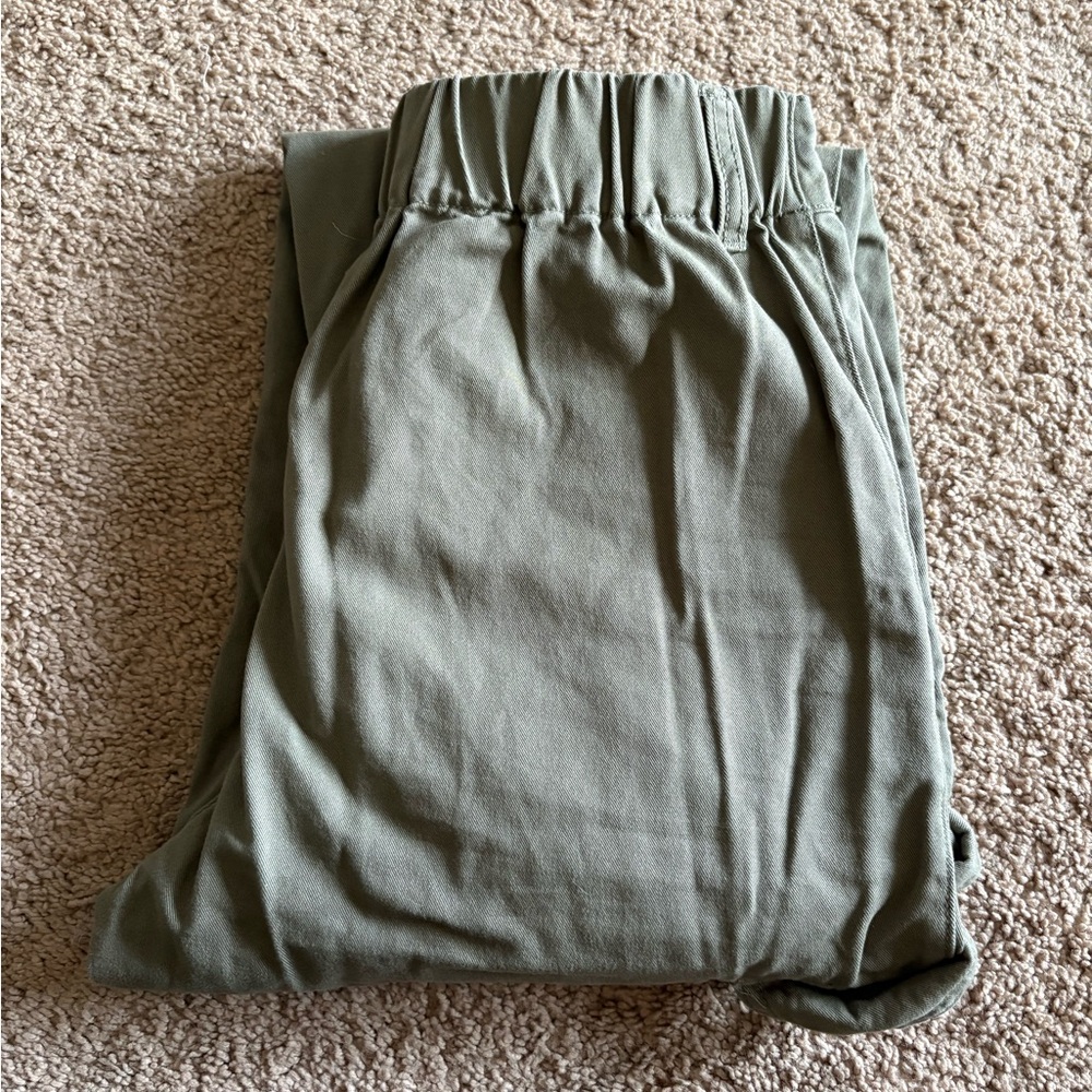 Green Elastic Waist Cargo Pants